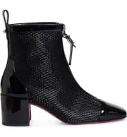 Christian Louboutin Kimi 55 Black Patent Leather Block Heel Zip Ankle Boot 37.5