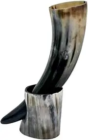 Beer Mug Handicrafts Home Real Drinking Horn Mug with Stand Cups Ale Beer Wine Goblet Chalice Tankard Beaker Vessels Beer Mugs (Color : Withhornstand, Size : 501-600ml)