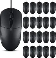 20 PCS Black Wired Computer Mouse Bulk USB 1000 DPI 3 Button Corded Mouse with Home Office Noiseless Simple USB Mouse for Computer Laptop Desktop PC (Black 20)