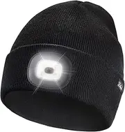 Etsfmoa Unisex LED Beanie Hat with Light, Men and Women USB Rechargeable Winter Knit Lighted Headlight Hats Headlamp Skull Cap
