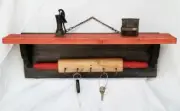 Wood Rolling Pin Wall Decor SHELF Rack Rustic Key Holder Hooks Great for Kitchen