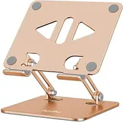 Aoviho Tablet Stand Holder for Desk Adjustable Tablet Holder, Foldable Aluminum Desktop Tablet Holder for iPad Samsung Galaxy Tabs Amazon Kindle Fire,All Tablets 4-12.9 inch, Gold
