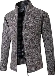 [Gsywaipei] Men's Stand Collar Knit Jacket Zip Up Slim Fit Knitted Sweater Coat Winter Thick Wool Male Knits Sweaters Cardigan