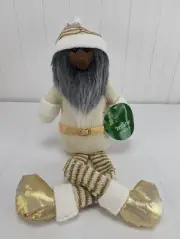 Christmas Santa Plush Shelf Sitter 20" Black Gray Hair Dark Brown Face Gold New