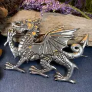 NEW PEWTER Welsh Dragon Brooch Large Celtic Plaid Tartan Pin Wales Gift