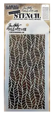 Tim Holtz Layering Stencil Wavy Feathers Leaves Pattern Mixed Media Template