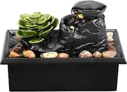 Tabletop Fountain With Light - Battery/USB Operated Mini Indoor Water Feature for Sound Relaxation - Portable Waterfall Ornament for Table, Office, Home, Bedroom (B)