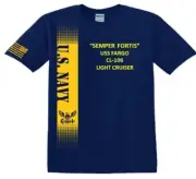 USS FARGO CL-106 *CRUISER*FORTIS*VINYL&SILK SCREEN* NAVY LICENSED SHIRT