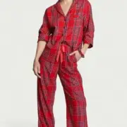Victoria's Secret FLANNEL Long PJ 3pc Set Pajama Red Plaid XL NEW