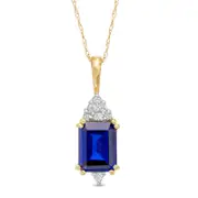 Emerald-Cut Lab-Created Blue Sapphire and 0.07 CT. T.W. Diamond Geometric Pendant in 10K Yellow Gold