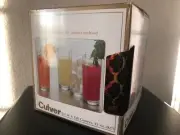 Culver Valencia 22k Gold & Green Diamond Tall 15 ou Cooler Glasses MCM Set Of 4