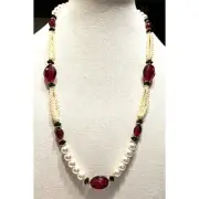 NWT Cherry Red Lucite Sculpted Bead Faux Pearl Necklace 30" Vintage Retro