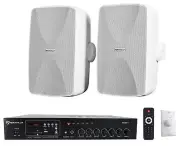 Rockville Commercial Restaurant Amp+(2) White 5.25" Wall Speakers+Controller