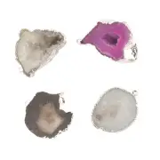 Single Bail Multi Geode Druzy Silver Plated DIY Connector Wholesale Lot of 4 Pcs