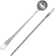 2 Pack Olive Spoon and Pickle Fork Stainless Steel Long Handle Food Picker for Pickle Olive Spoons with Drain Holes Jars Serving Spoon and Fork Set for Olives Pickles Onion Cucumber
