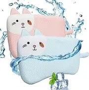2 Pack Kids Pillows for Sleeping, Cooling Flat Pillow, Memory Foam Toddler Pillow for Kids, Ultra Thin Design (Age 2 to13)(Pink+Blue, 18 in x 10.5 in)