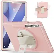 Junfire Protective Case for Samsung Galaxy Tab S9 Plus/S8 Plus/S7Plus/S7FE/S9 FE Plus, 12.4'' Tablet Cover with Kickstand, Hand Strap, Stylus Holder, Pink