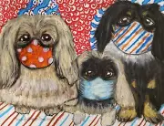 Pekingese in Quarantine 13 x 19 Dog Art Print Collectible Signed by Artist KSams
