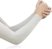 [Auloor] UV Sun Protection Ice Silk Arm Sleeves Arm Cover Sleeves for Cycling Jogging Outdoors, Light Grey, 11*36*8cm