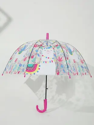 浮羽兒童傘糖果色羊駝卡通拱形可愛印花透明傘小孩泡泡自動長柄傘