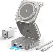5-in-1 Wireless Charger for Magsafe, AC ISLAND Travel Charging Station for Apple, 15W Snap Magnetic Multi Charging Stand Pad for iPad iPhone 16/15/14/13 Apple Watch AirPods (with 35W AU GaN Adapter)
