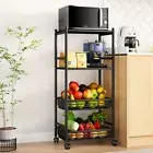 Kitchen Microwave Stand Shelf - 4 Tiers Metal Bakers Rack with Casters, Coffee B