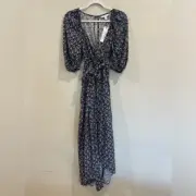 New! Topshop Floral Maxi Faux Wrap Dress With Bubble Sleeves - Gorgeous!
