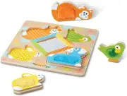 Melissa & Doug First Play Wooden Touch and Feel Puzzle Peek-a-Boo Pets With...