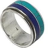 [TIBETAN SILVER] Turquoise Lapis lazuli Gemstone Spinner Ring For Women Men 925 Sterling Silver Modern Designer Fashion Handmade spinner Band Ring Party Jewellery couple band