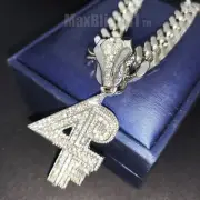 Hip Hop Iced Silver 4PF Cubic Zirconia Pendant 18" ~ 30" Cuban Chain Necklace