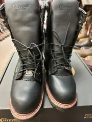 mens work boots Motorcycle Black Chippewa 9.5E Steel Toe#25410 Logger