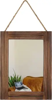 Espejo De Pared Con Marco De Madera Rustica De 16X12 Pulgadas Con Cuerda Marron