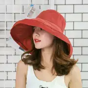 Women's Wide Brim Sun Visor Hat Cotton Roll-Up Summer Beach Cap UV UPF Packable Foldable Travel Hat Red