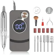 Professional Nail Drill Machine 35000RPM Electric Nail File Portable Efile for Acrylic Nails Gel Polishing Removing Cordless E File with Bits for Home and Salon Use (Gray)