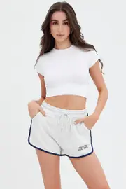 Grey Track Short Elastic Waist Embroidery Details - Size XL, Women's Track Short
