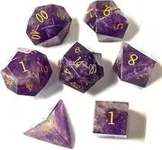 Natural Gemstone DND Dice Set,7 Pcs Amethyst Crystal Handmade Polyhedral D&D Dice with Gift Metal Box for Dungeons and Dragons MTG Role Playing Games (Amethyst)
