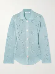 [Calle Del Mar] Calle Del Mar - Ivy Pointelle-knit Cardigan - Blue - small small Blue