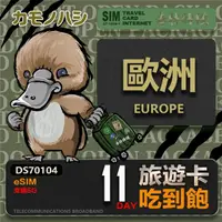 在飛比找momo購物網優惠-【鴨嘴獸 旅遊網卡】歐洲eSIM 旅遊卡 11日吃到飽 歐洲