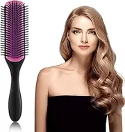 Curly Hair Brush D3, Hair Brush Without Pulling Comb, Curling Brush, 9 Rows Styling Brush for Detangling, Curling Comb for Him and Her Curly Hair Product Nylon Detangling (Black Pink)