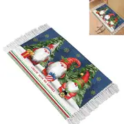 Christmas Floor Mat Dwarf Woven Washable Rectangular Kitchen Carpets for Home Bedroom-Blue