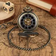Mens Luxury Hand Winding Mechanical Pocket Watch Steampunk Skeleton with Chain