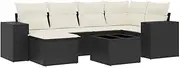 vidaxl Garden Sofa Set - Black Rattan Outdoor Modular Lounge with Cushions