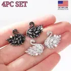 Fashion Women 925 Silver Stud Jewelry Earrings Cubic Zirconia Swan 4PC 0673