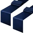 2 Pack Navy Blue Satin Table Runner 12 x 108 Inch Smooth Table Runners for We...