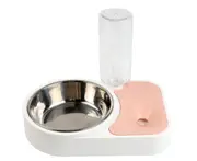 Dog Bowl Dog Eat Pot Cat Pot Puppy Automatic Drinking Double Bowl Feeding Basin Pet Moisture-proof Dual-use Pet Bowl-Pink