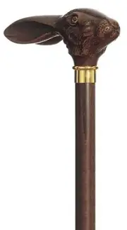 Made in Italy Brown Rabbit Hare Head With Tall Black Hardwood Shaft Walking Cane