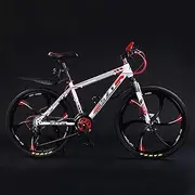 Mountain Bike, 24" Shock Absorption Double Disc Brakes Off Road Bicycle 21 Speed High Carbon Steel Frame Unisex Variable Speed Bicycle,Whitered