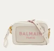 Authentic Balmain B Army Logo Canvas Camera Crossbody Bag Pink Barbie Gold chain