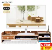 Wooden Monitor Stand LED LCD Computer Riser Desktop Holder & Storage Drawer DIY