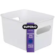 Superio Mini Ribbed Storage Bin- Plastic Storage Basket (1.5 Liter, White)